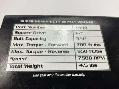 Carquest 7440 1/2'' Composite Twin-Hammer Air Impact Wrench W/2'' Shank 950 Ft-lbs