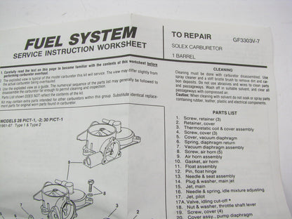 Carquest 793 Carburetor Rebuild Repair Kit - 1972-1974 VW Bus 1.6L Solex 1-BBL