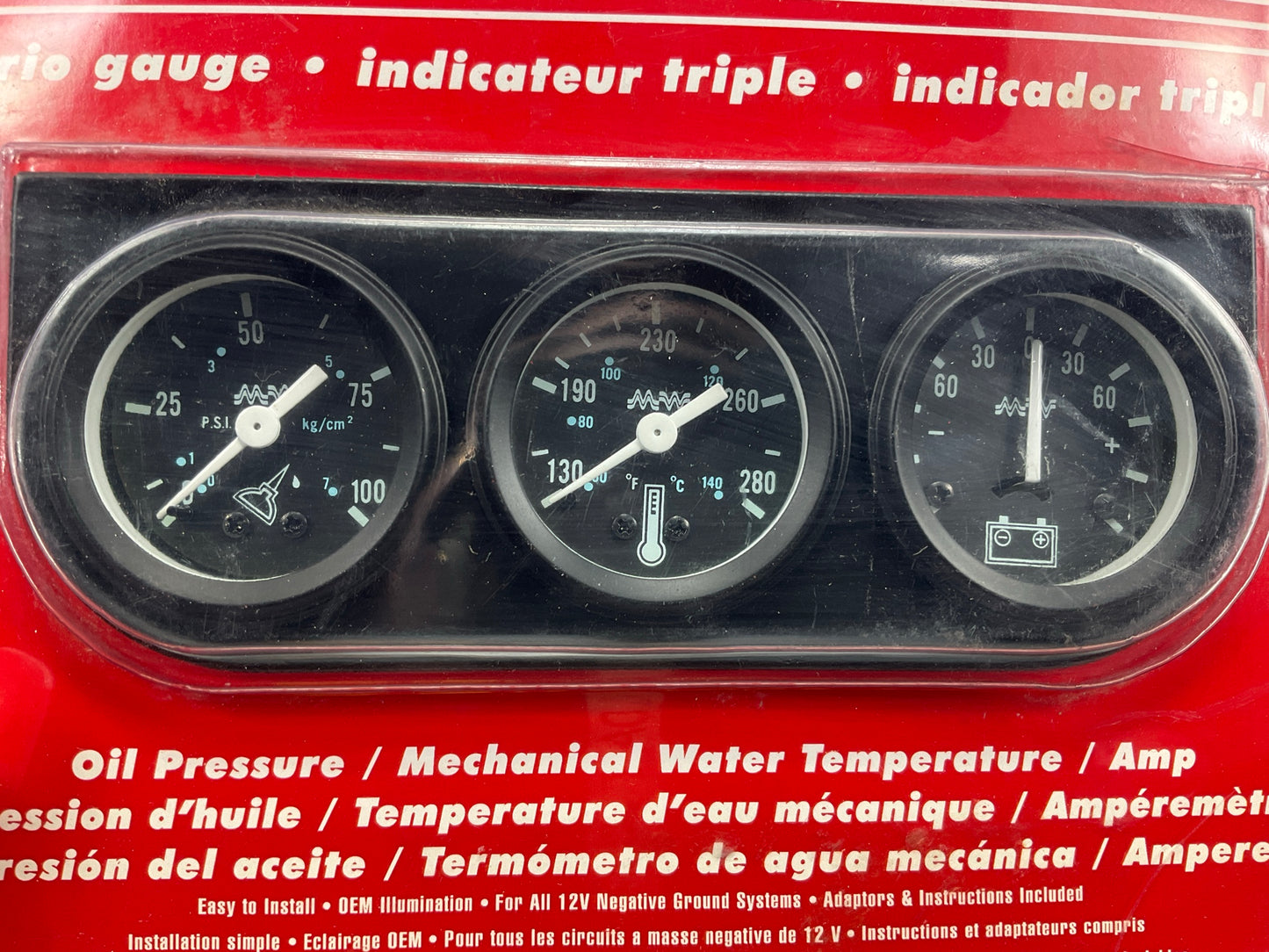 Carquest 81560 Triple Gauge Set Oil Pressure, Amp, Mechanical Water Temp 1-1/2''