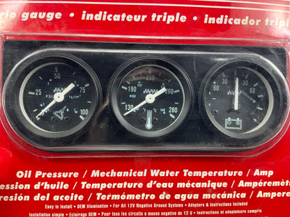 Carquest 81560 Triple Gauge Set Oil Pressure, Amp, Mechanical Water Temp 1-1/2''