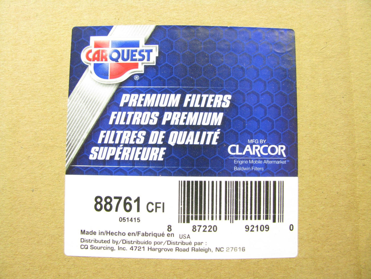 Carquest 88761 Air Filter Replaces: 46761 6761 RS3884 AF2332 AF25964 P781039