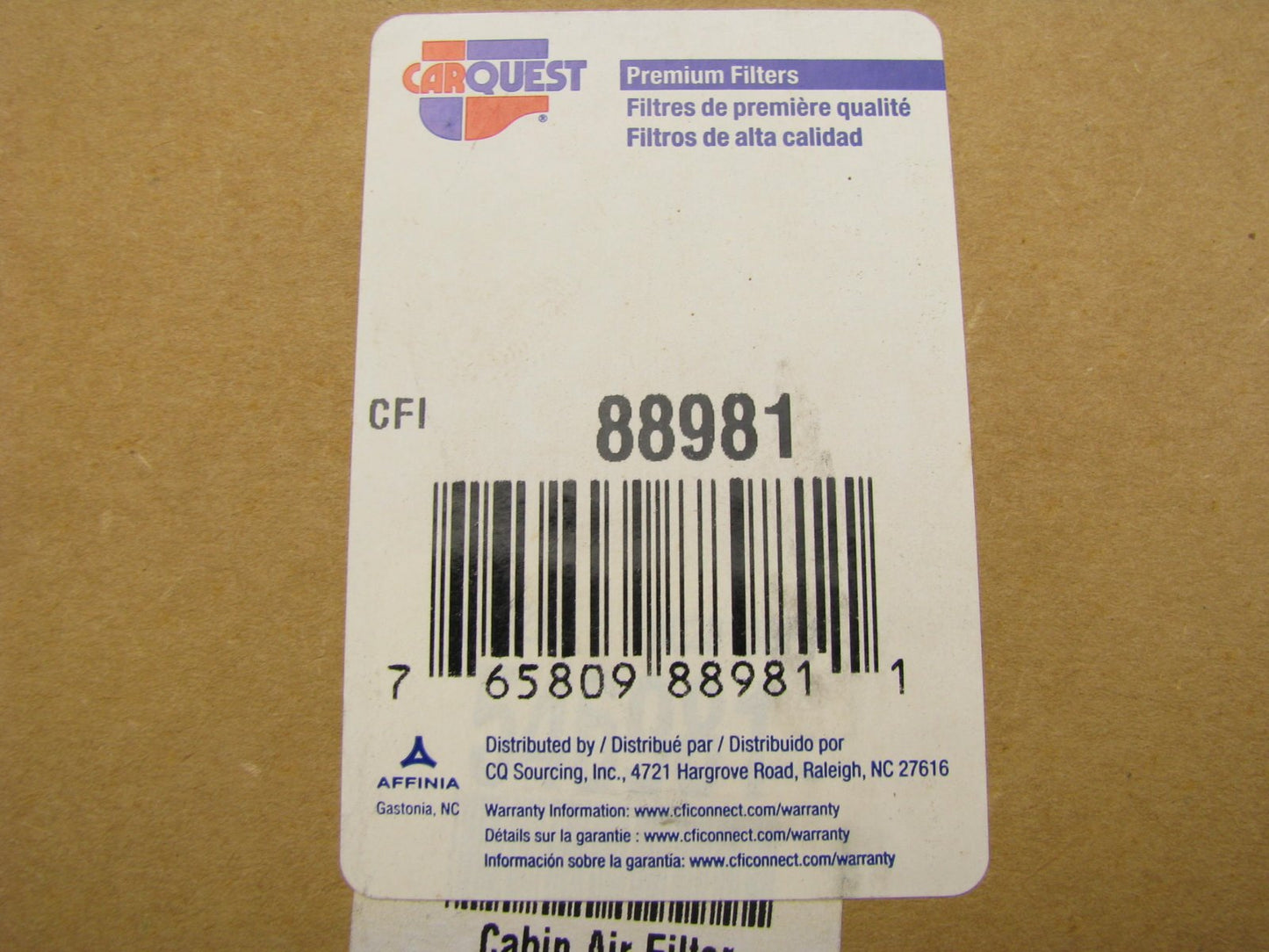 Carquest 88981 Cabin Air Filter Replaces: PA5337 AF2429 C15947 6981 46981
