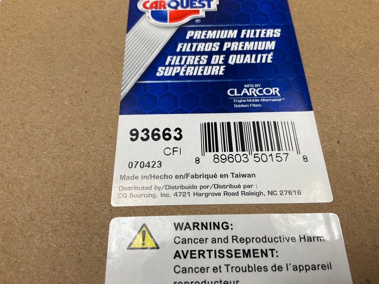 Carquest 93663 Cabin Air Filter For John Deere RE198488