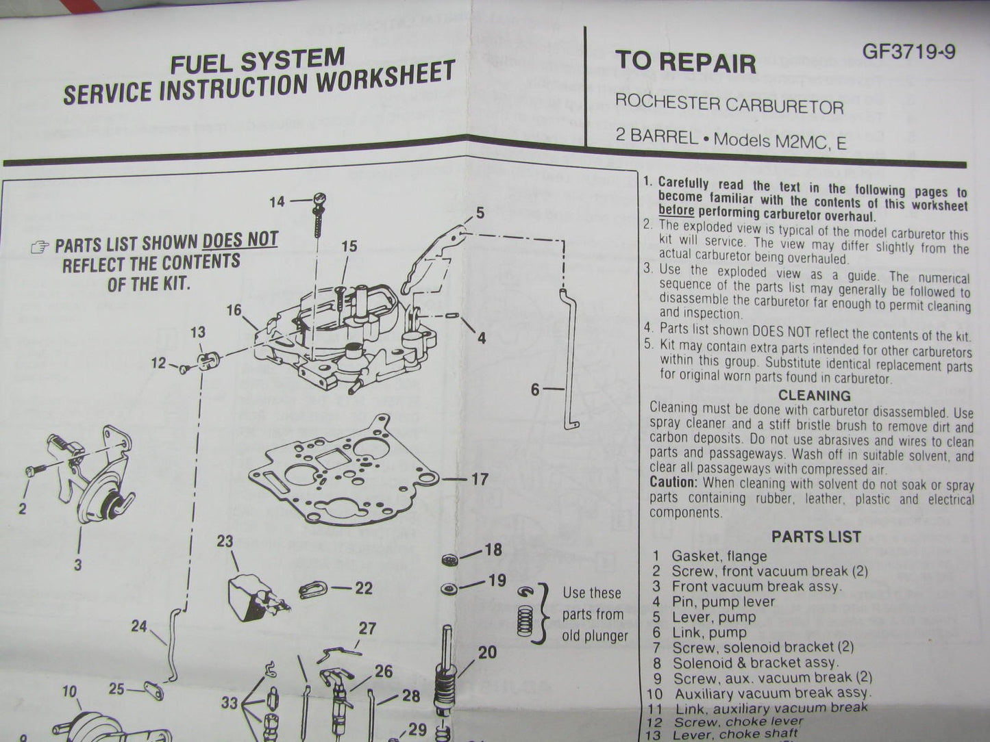 Carquest 939B Carburetor Rebuild Kit - Rochester 2-BBL M2MC