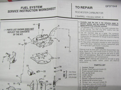 Carquest 939B Carburetor Rebuild Kit - Rochester 2-BBL M2MC