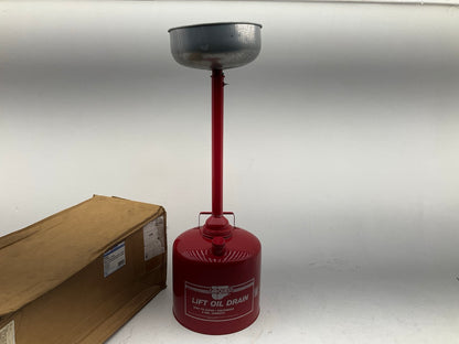 COSMETIC DAMAGE, SEE PHOTOS - 5 Gallon Lift Oil Drain Pan Canister W/ Funnel