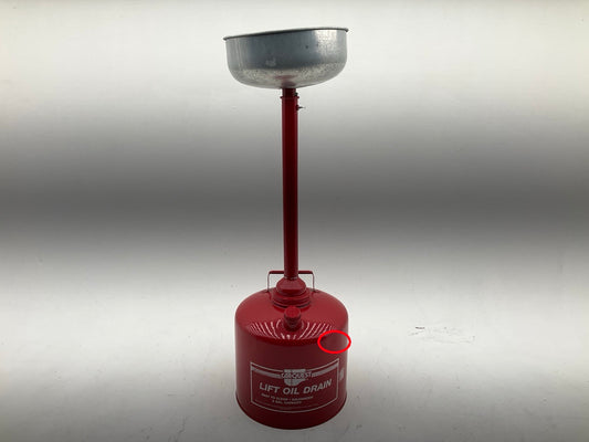 COSMETIC DAMAGE, SEE PHOTOS - 5 Gallon Lift Oil Drain Pan Canister W/ Funnel