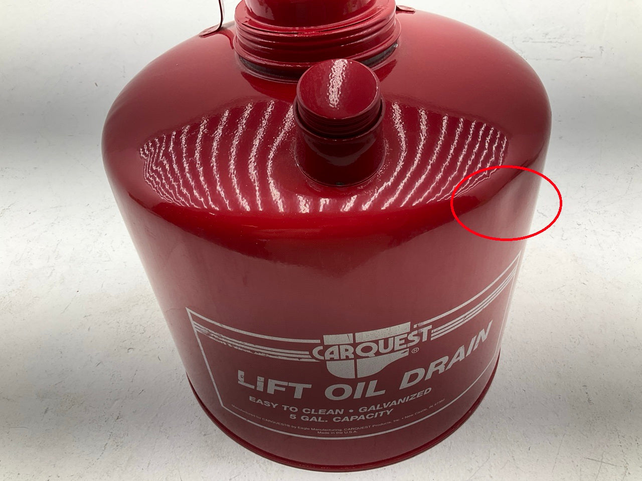 COSMETIC DAMAGE, SEE PHOTOS - 5 Gallon Lift Oil Drain Pan Canister W/ Funnel