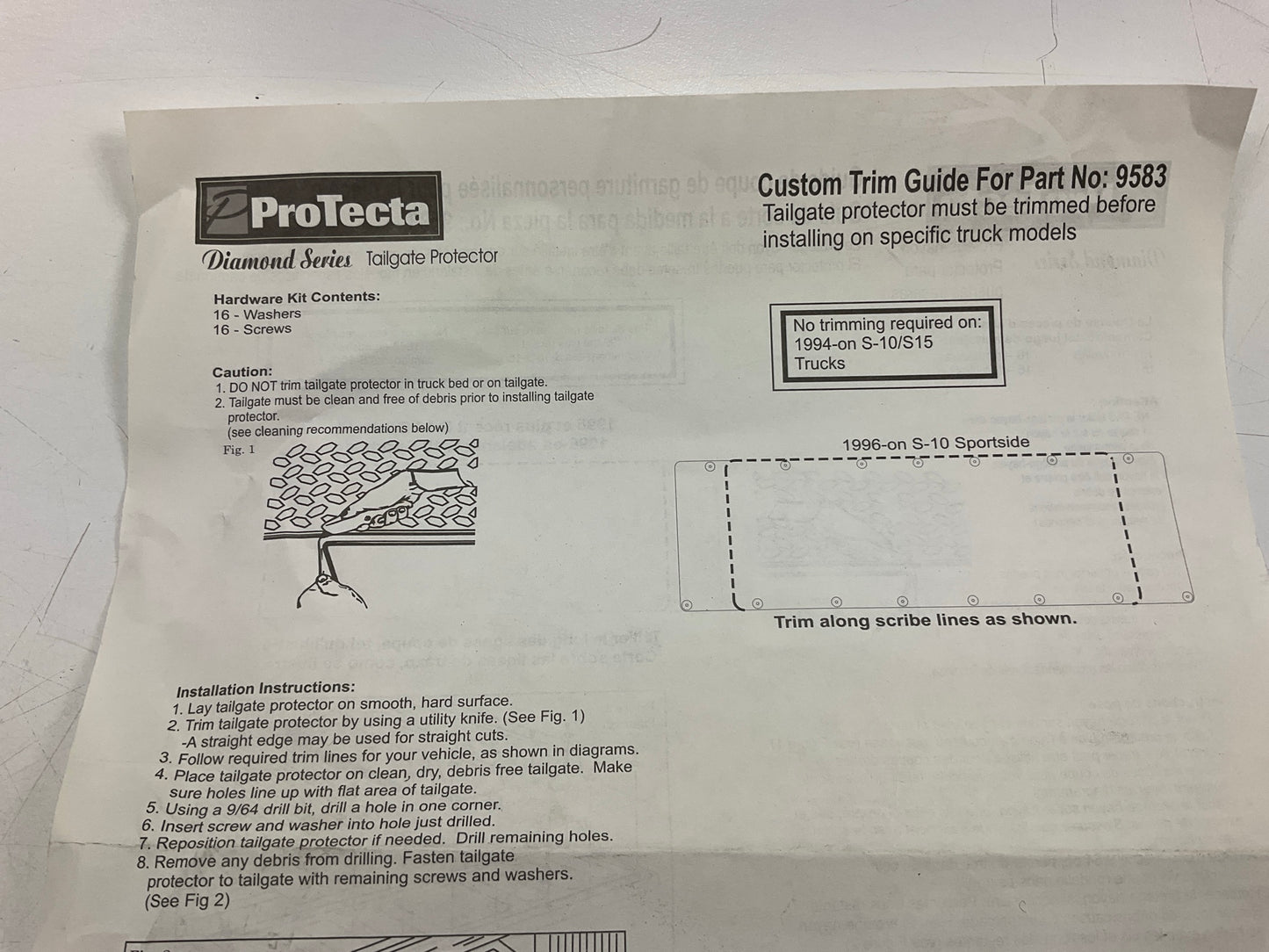 ProTecta 9583 Diamond Tailgate Protector Rubber Liner Mat - 1994-up Chevy S10