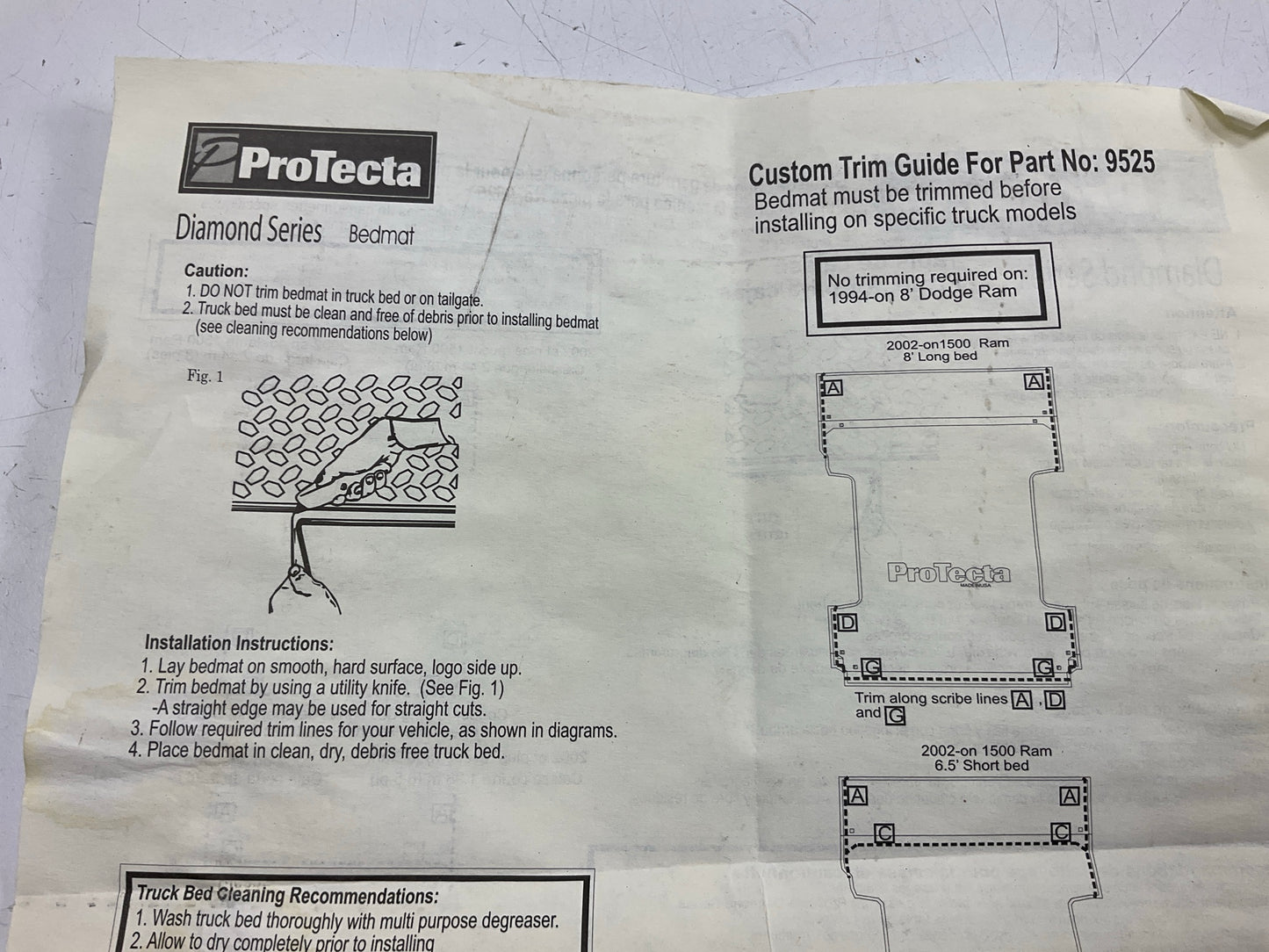 Carquest 95992 Trim-To-Fit Truck Bed Rubber Liner Mat 8' Long Bed