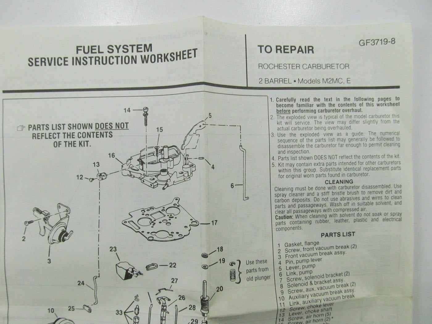Carquest 966A Carburetor Rebuild Kit for 1979-1980 GM Rochester M2MC M2ME