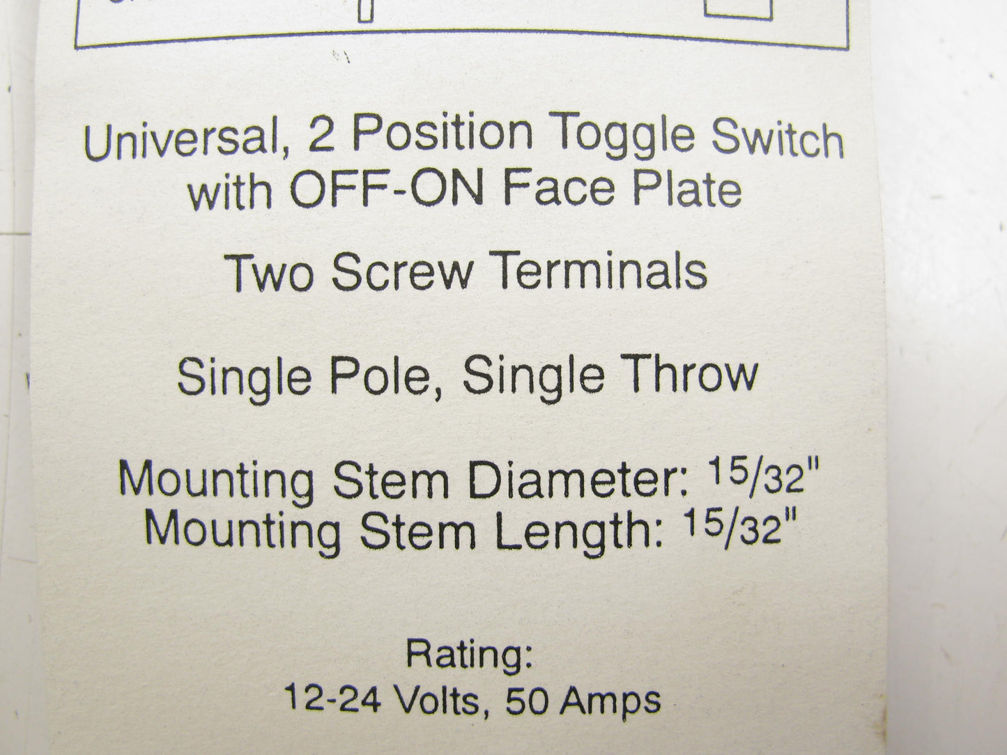 Carquest DS-190 Universal, 2 Position Toggle Switch,  SinglePole, Single Throw