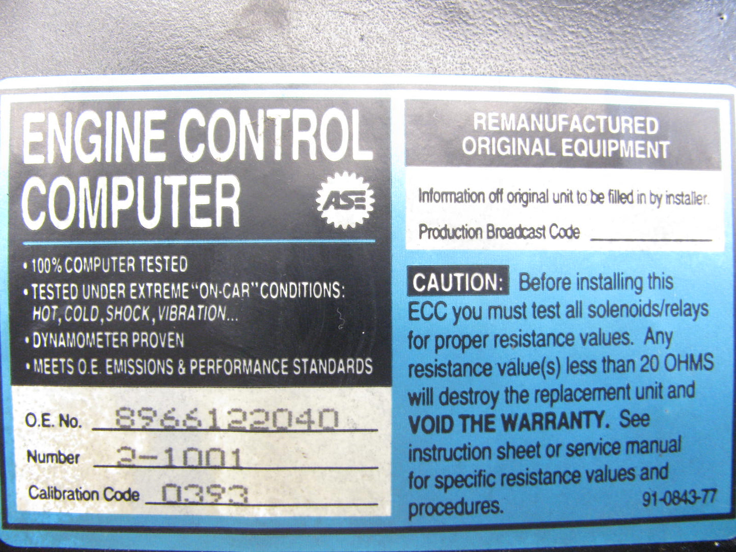 Carquest EM1001 Engine Control ECM Computer 1983-1984 Toyota Celica 2.8L MANUAL