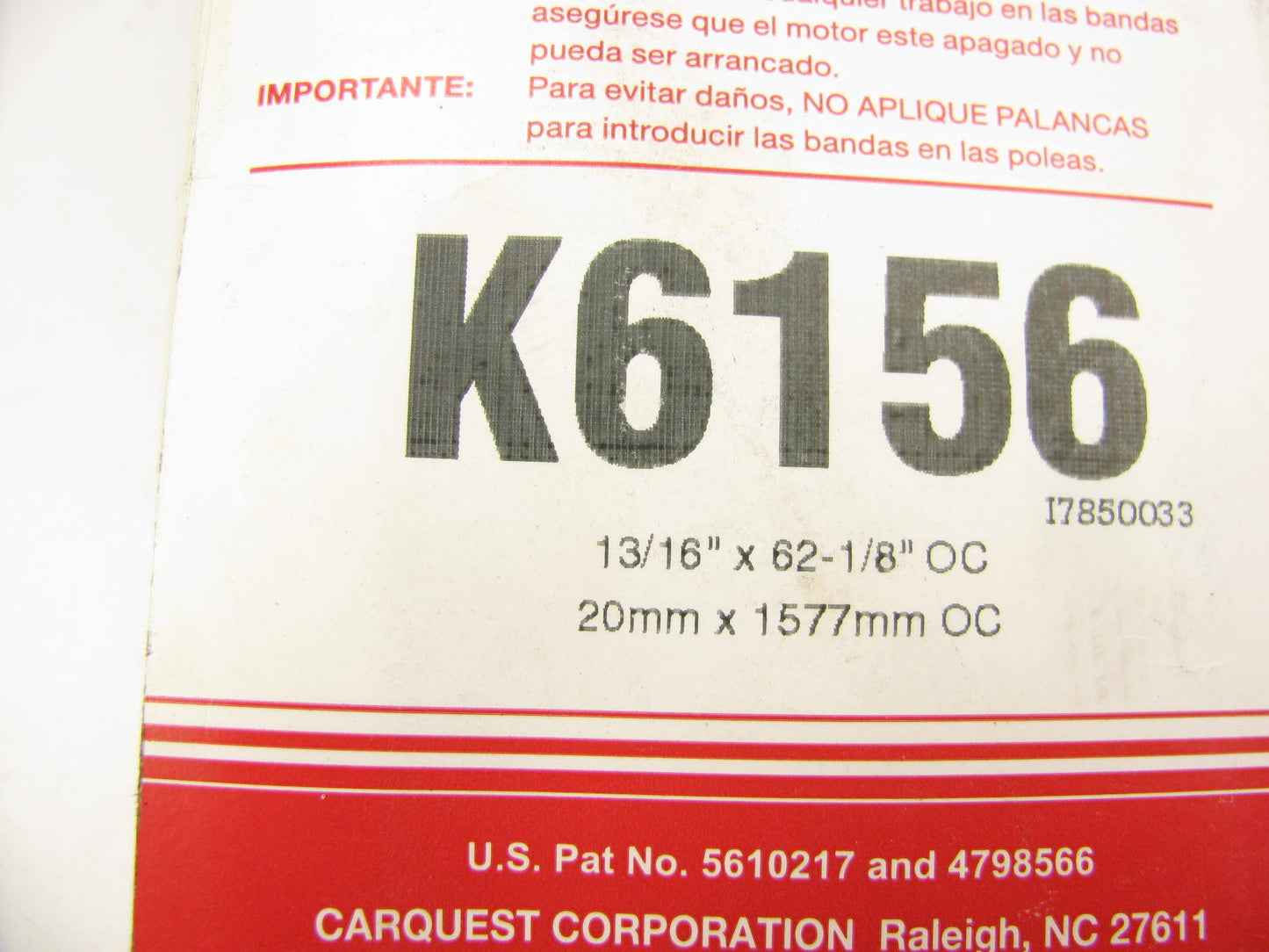 Carquest K6156 Serpentine Belt - 0.84'' X 61.50'' - 6 Ribs