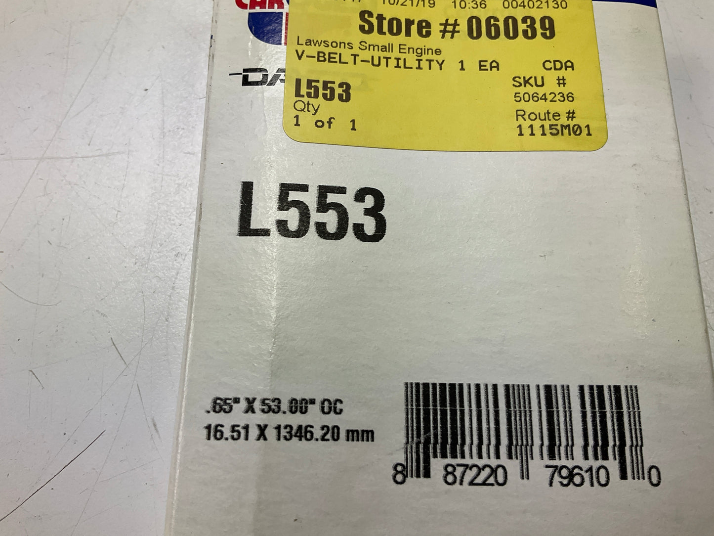 Carquest (by Dayco) L553 Power Equipment Accessory Drive Belt - 21/32'' X 53''
