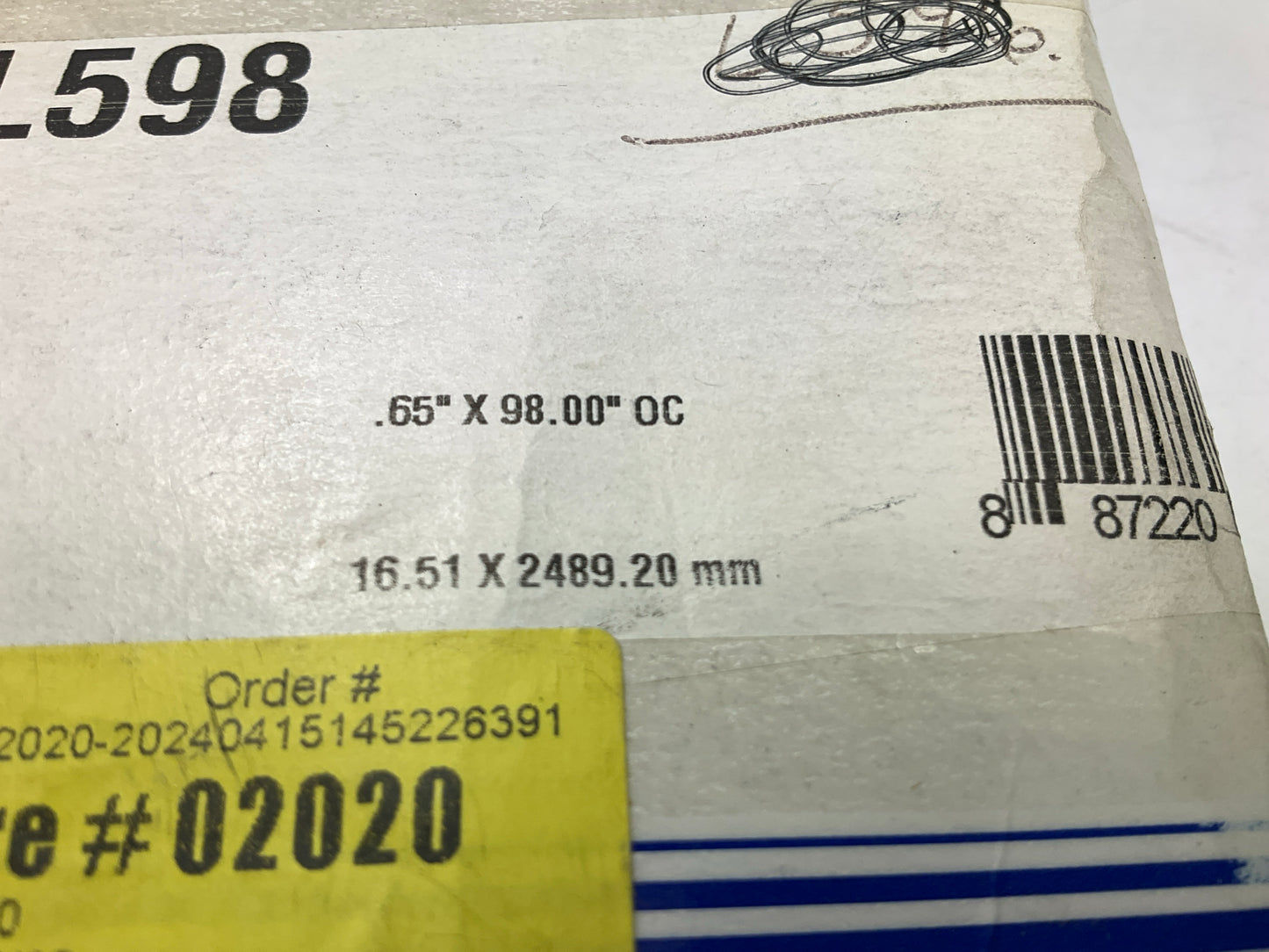 Carquest L598 Lawn & Garden Power Equipment Accessory Drive Belt, 5/8 X 98''