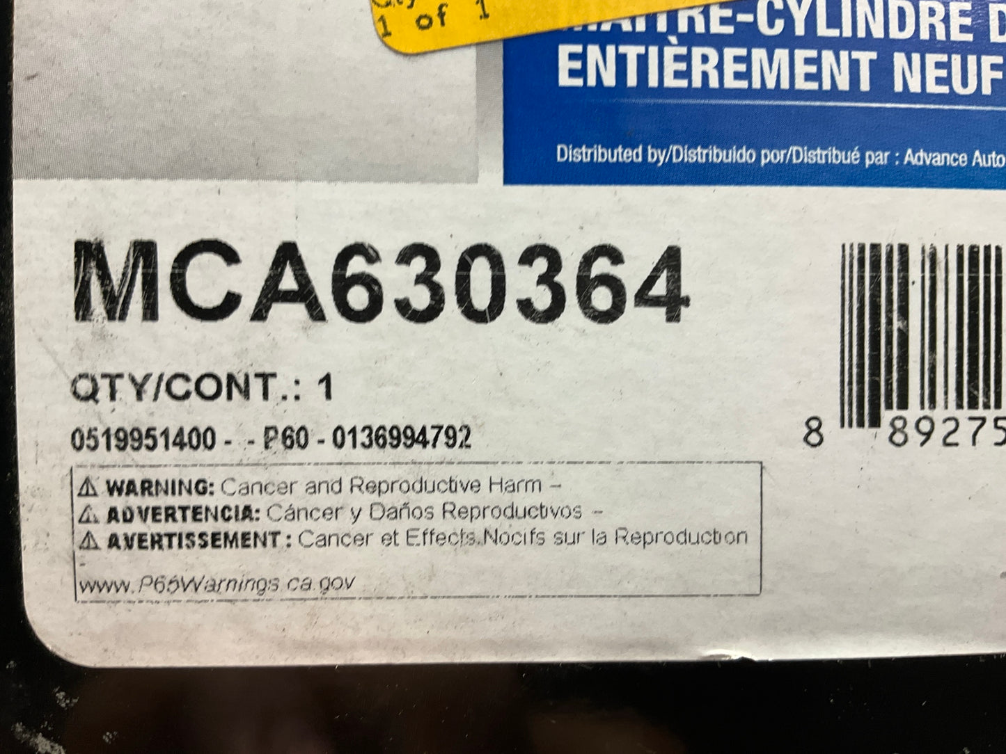 Carquest MCA630364 Brake Master Cylinder