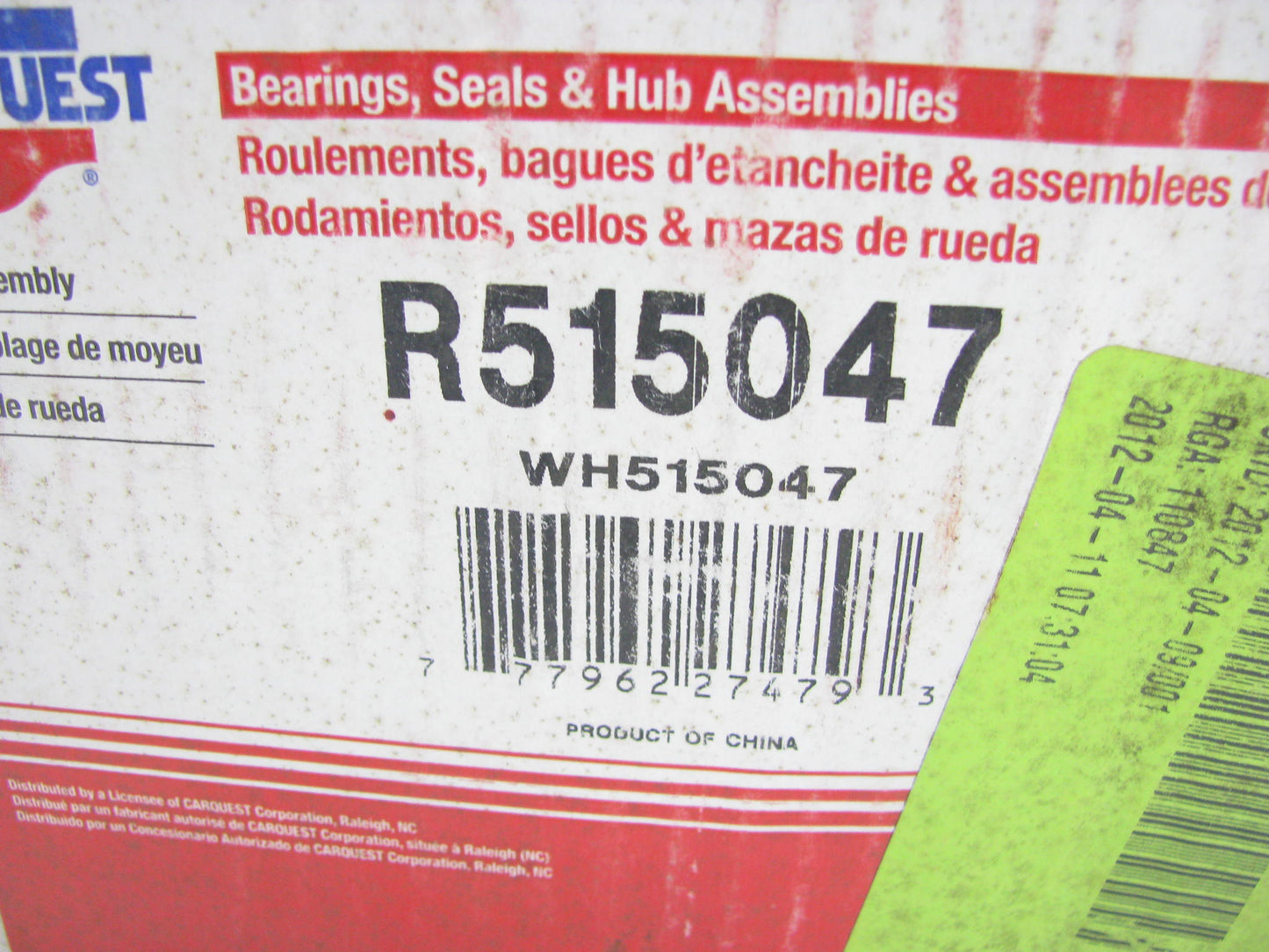 Carquest R515047 Wheel Bearing And 7-Lug Hub Assembly - Front