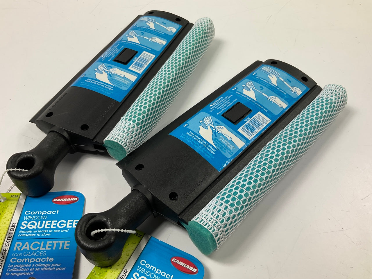 (2) PACK - Carrand 9038 8'' Folding Compact Squeegee For Windows, Extends To 15''