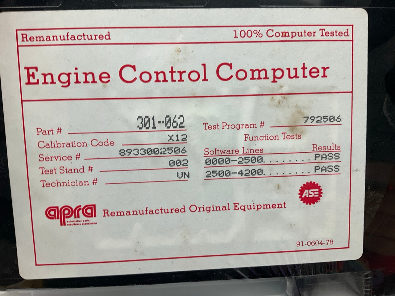 REMAN Carter 301-062 Engine Computer ECU 85-86 Renault Alliance Encore 1.7L Auto