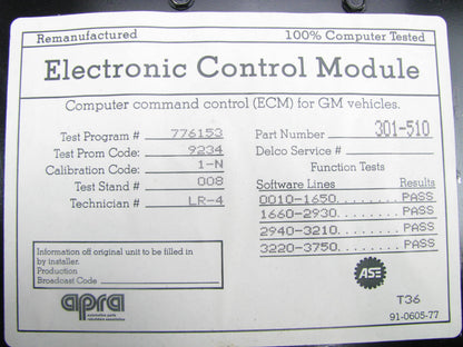 1983 Buick Olds Pontiac 3.0L 3.8L V6 Engine Control Computer ECU ECM PCM Module