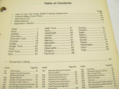 Carter 3882S Engine Management Fuel Injection Parts Catalog 95 With Applications