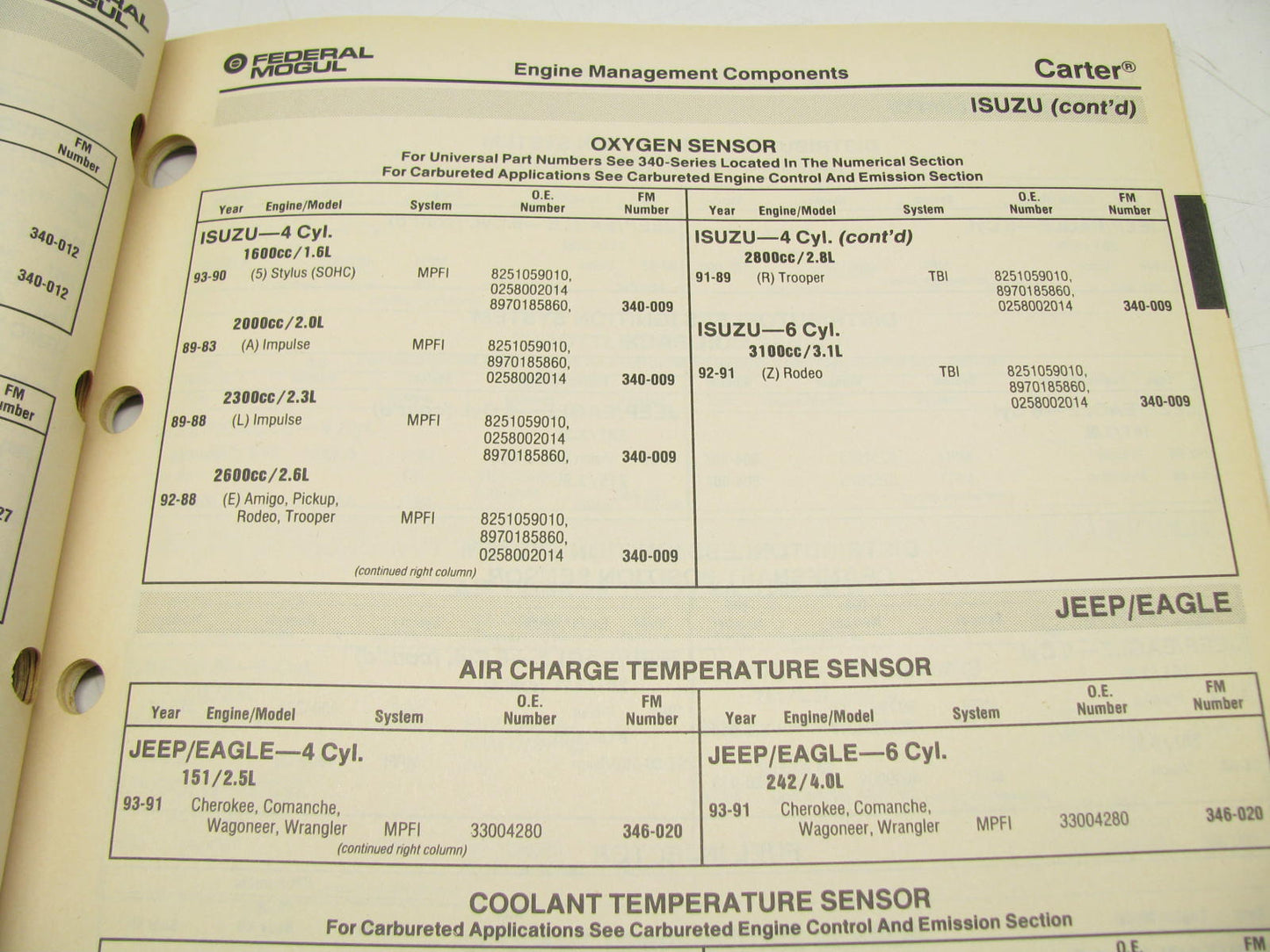 Carter 3882S Engine Management Fuel Injection Parts Catalog 95 With Applications