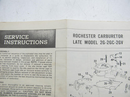 1975-1976 Pontiac 350 400 V8 Rochester 2G 2GC 2-BBL Carburetor Rebuild Kit