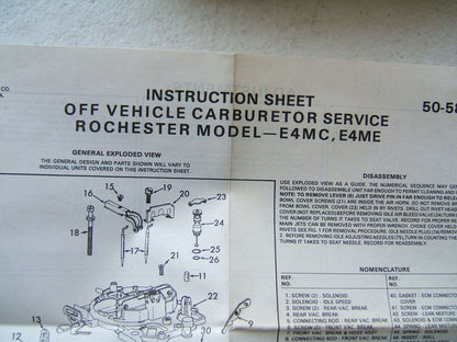 1981 Pontiac Lemans Firebird 301 4.9L V8 Rochester E4ME Carburetor Rebuild Kit