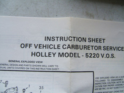 Carter 902-1252 Carburetor Rebuild Kit 1985-86 Mopar For Holley 5220 VOS 5220C