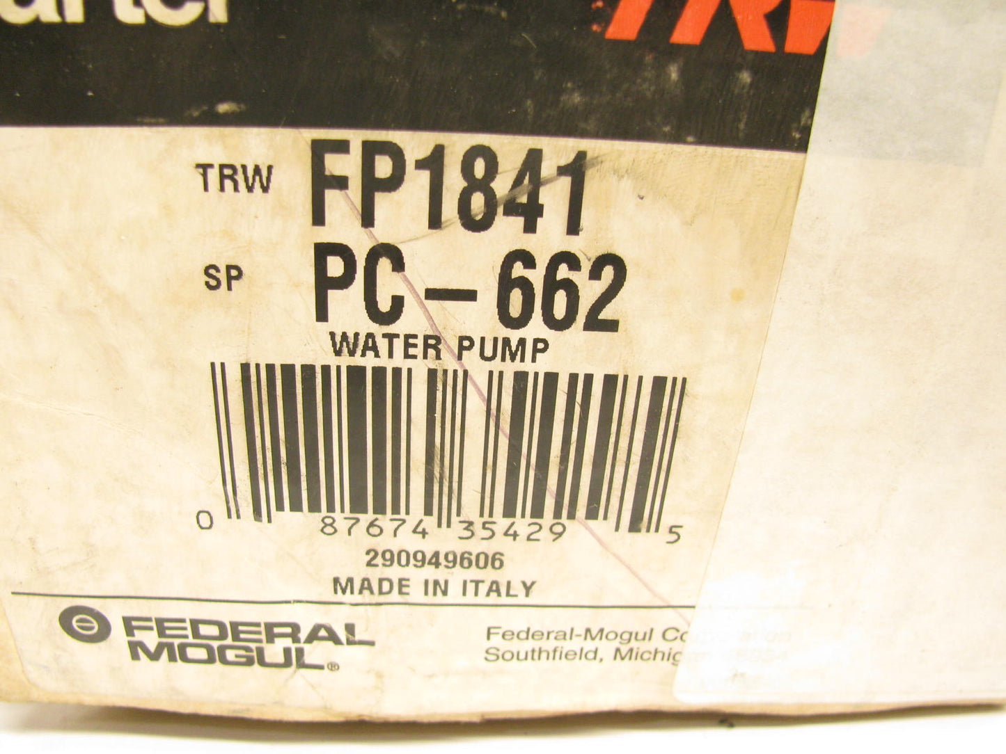 Carter FP1841 Engine Water Pump For 1984-86 Renault 2.2L 88-89 Eagle 2.2L