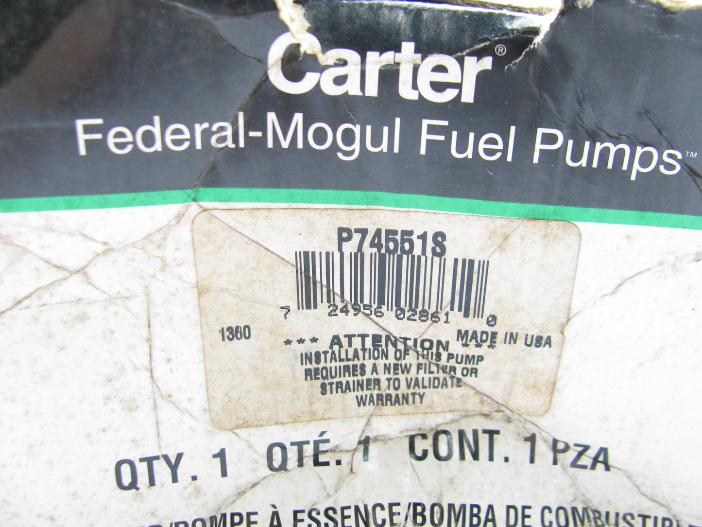 Carter P74551S Electric In Tank Fuel Pump 1987-90 Ford Escort 87-88 EXP 87 Lynx