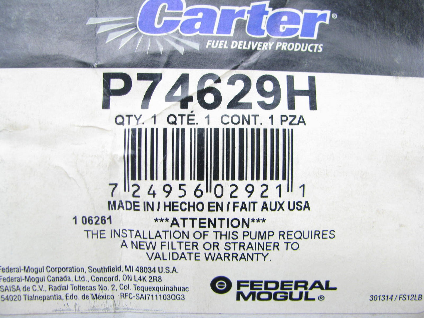 Carter P74629H Fuel Pump Hanger Assembly