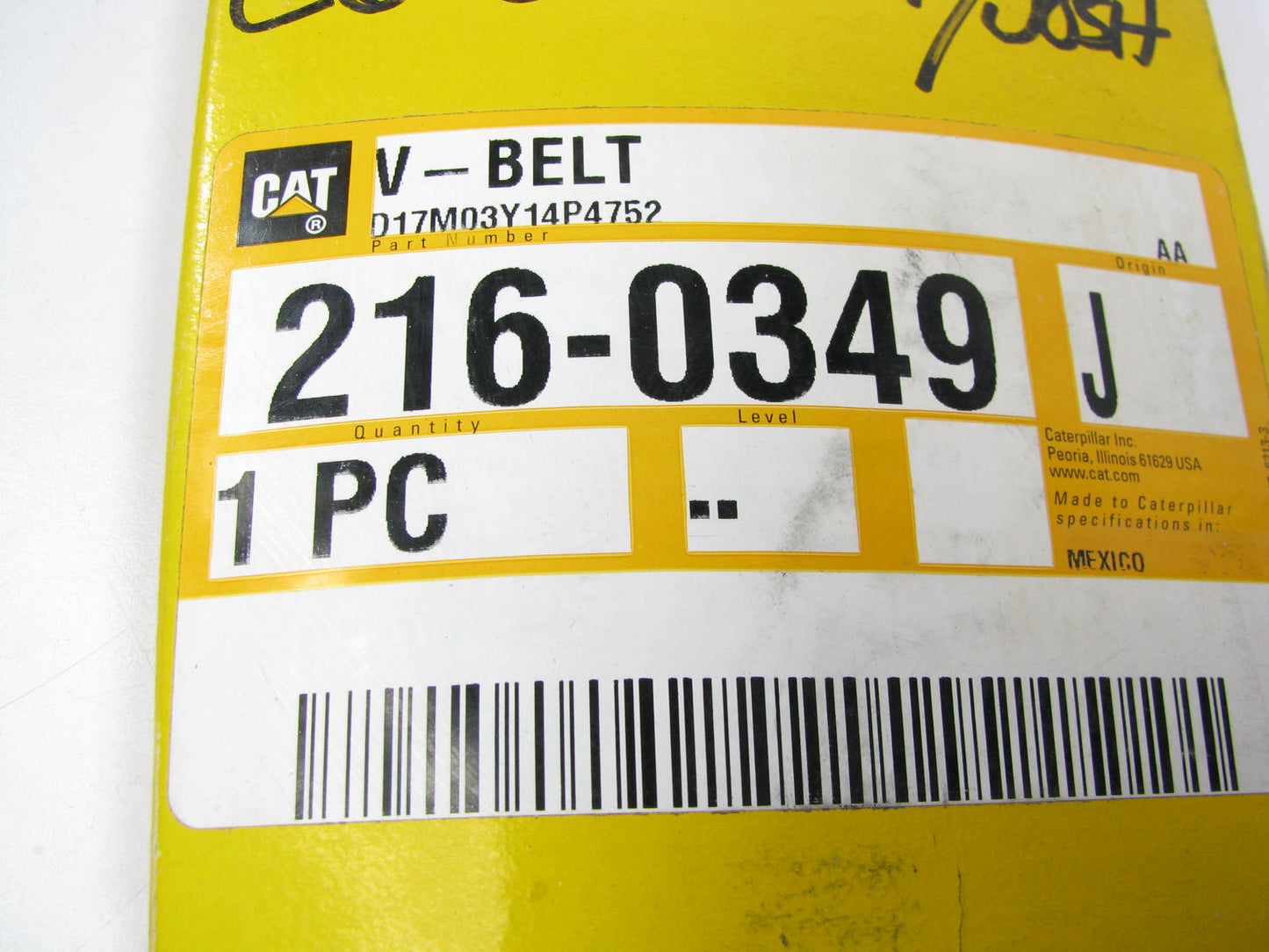 NEW - OEM 216-0349 Accessory Drive Belt - 0.53'' X 64.00'' - 36 Degree For CAT