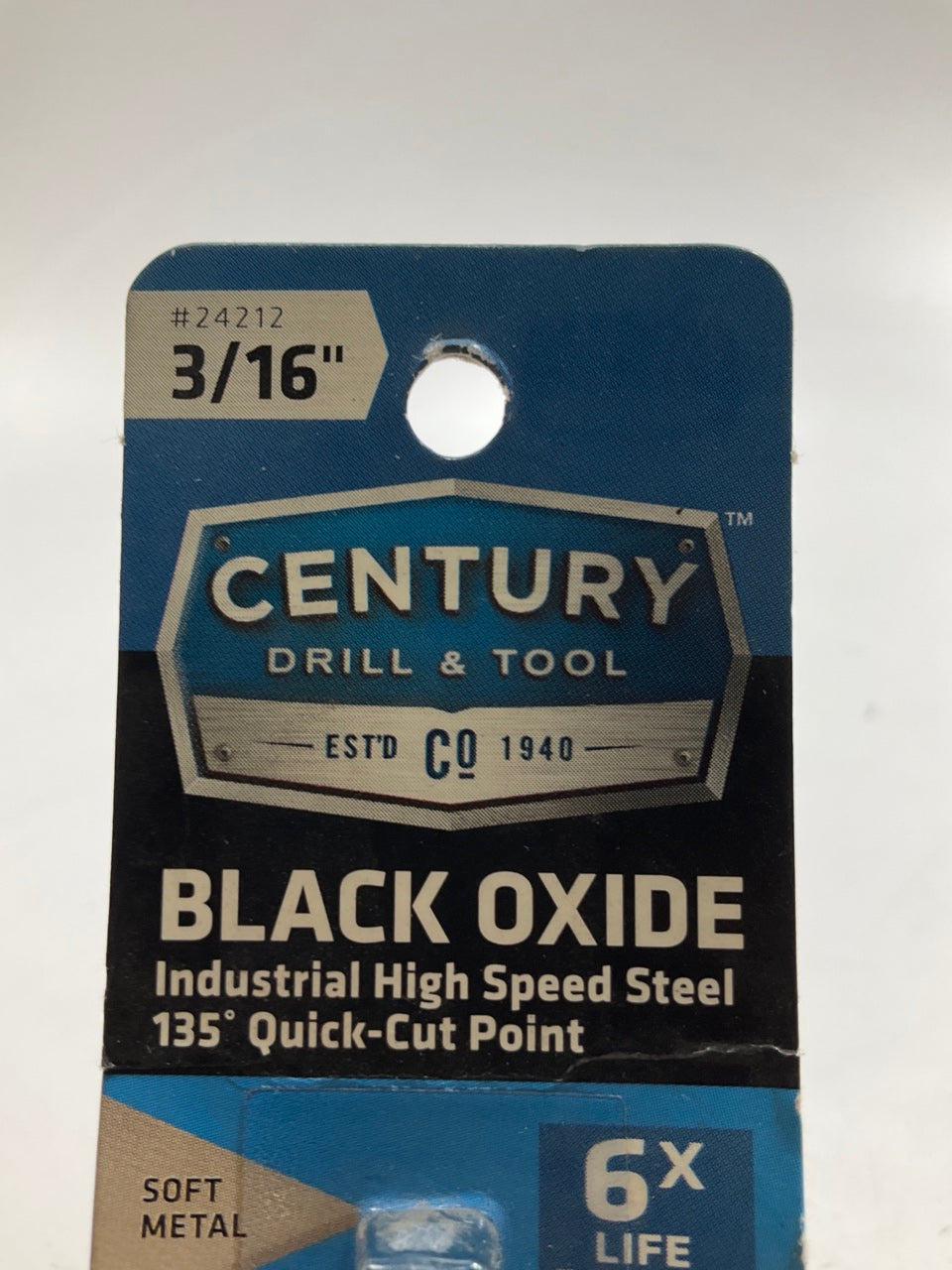 Century 24212 Pro Grade Black Oxide Drill Bit, 3/16