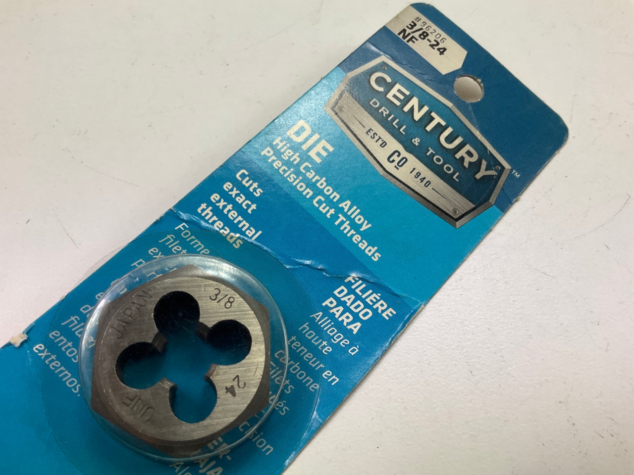 Century Drill 96206 Fine Hexagon Die, 3/8-24 NF