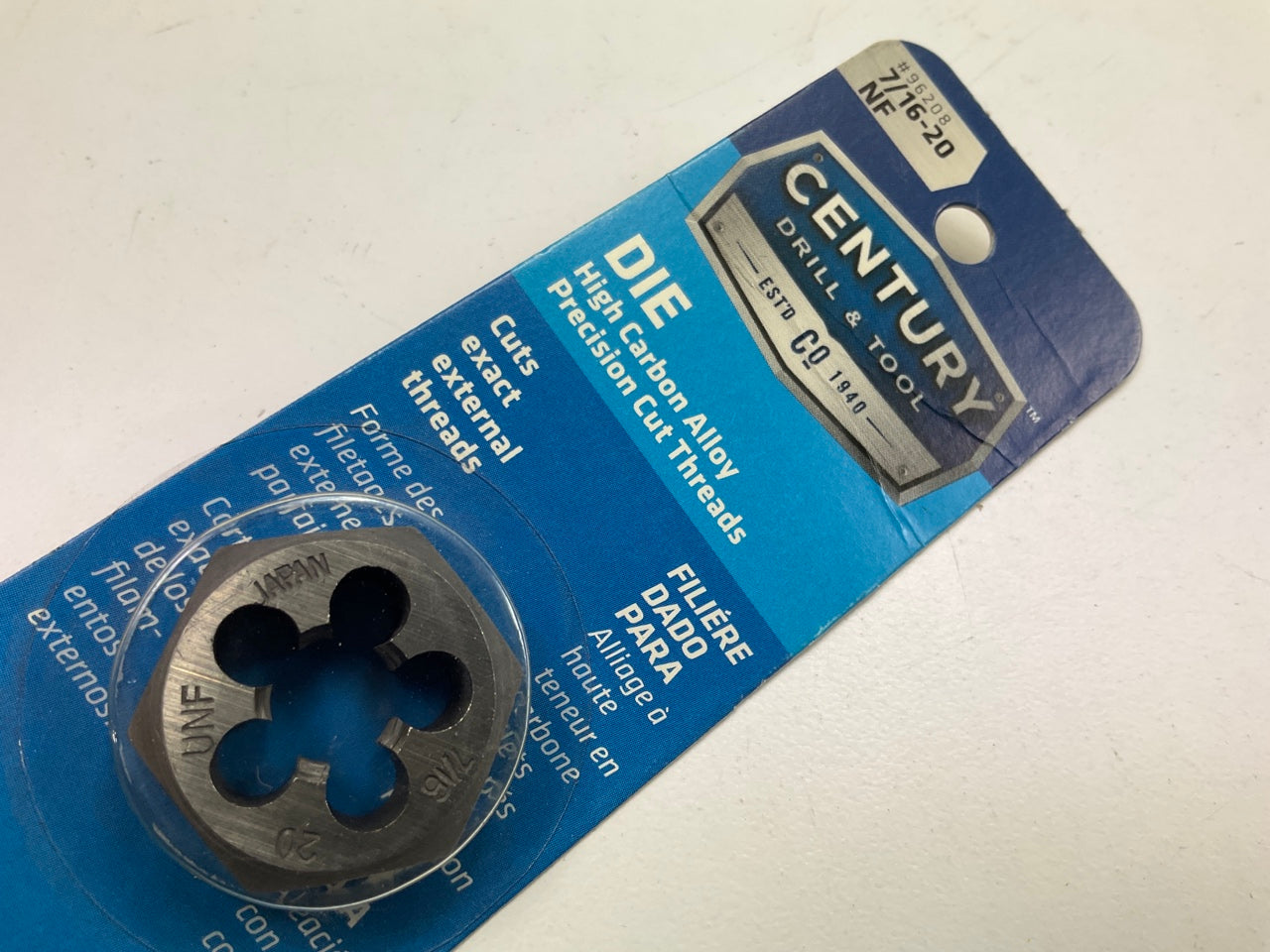 Century 96208 Fine Hexagon Die, 7/16-20 NC