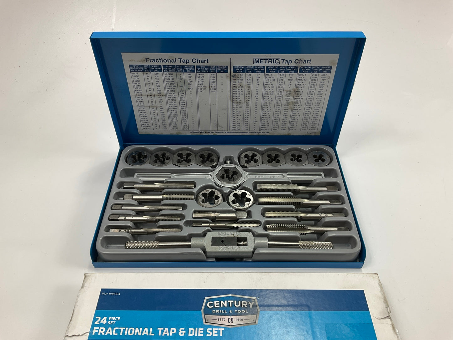 OPENED - Century 98904 24 Piece Hand Threading Tap & Die Set, SAE Fractional