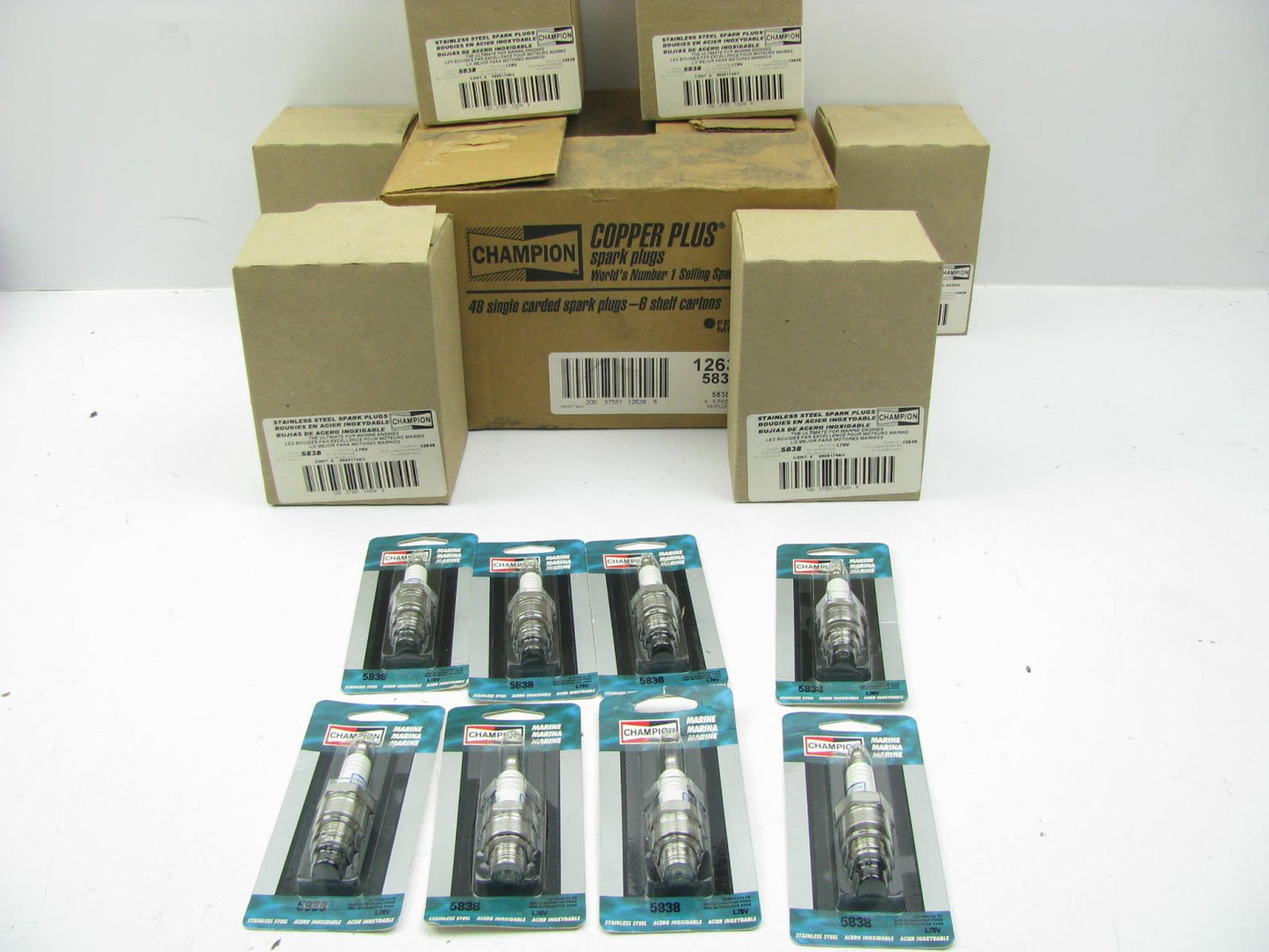 (48 PCS) Champion 5838 STAINLESS STEEL MARINE Spark Plugs L78V 14mm Thread 13/16