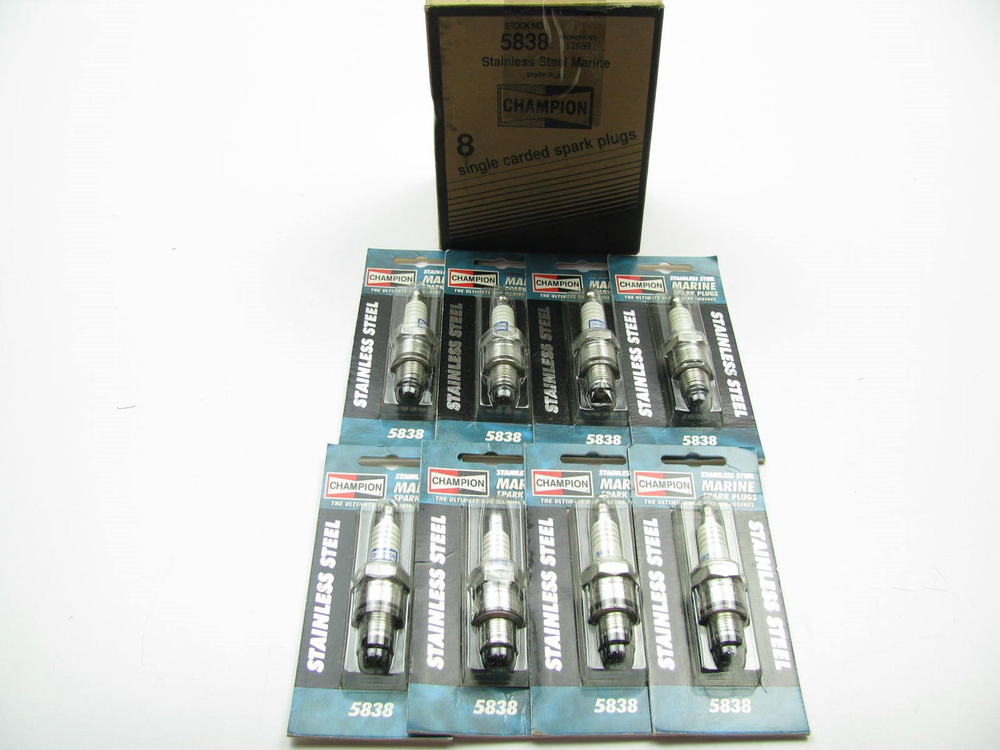 (8) Champion 5838  STAINLESS STEEL Marine Spark Plugs 14mm Thread, 13/16'' Hex