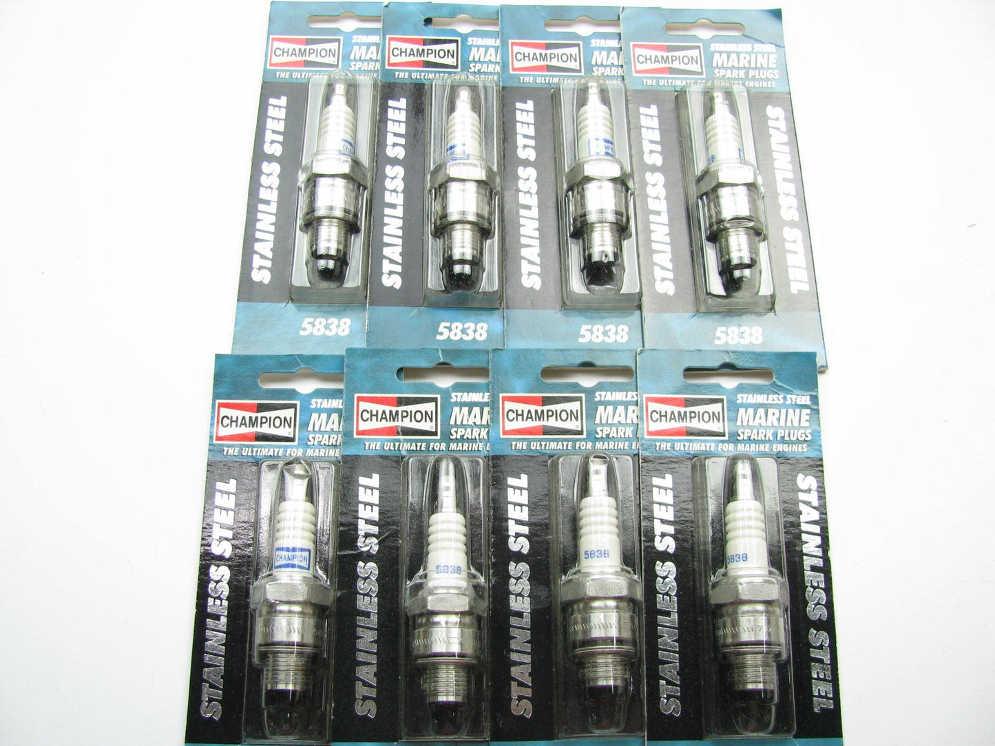 (8) Champion 5838  STAINLESS STEEL Marine Spark Plugs 14mm Thread, 13/16'' Hex