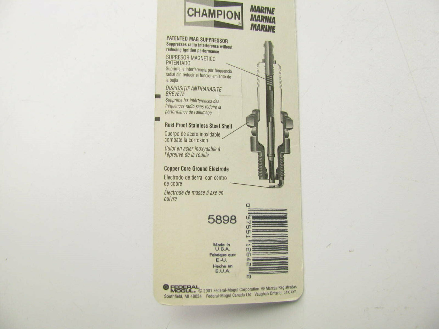(48) Champion 5898 STAINLESS STEEL Marine Spark Plugs 14mm Threads, 13/16'' Hex