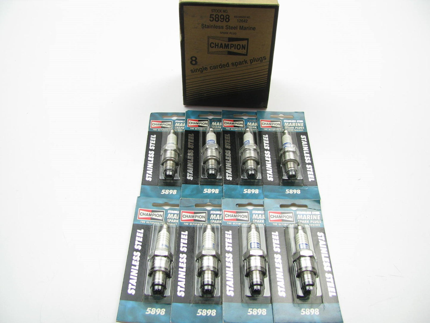 (8) Champion 5898 STAINLESS STEEL Marine Spark Plugs 14mm Threads, 13/16'' Hex