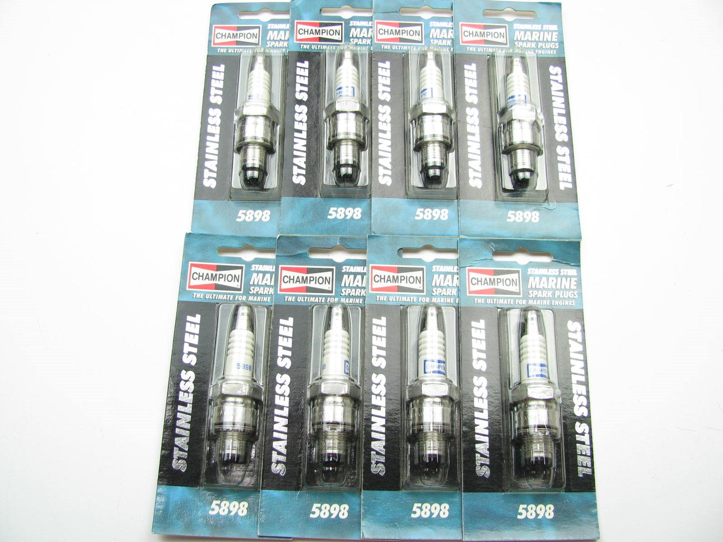 (8) Champion 5898 STAINLESS STEEL Marine Spark Plugs 14mm Threads, 13/16'' Hex