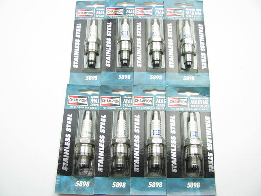 (8) Champion 5898 STAINLESS STEEL Marine Spark Plugs 14mm Threads, 13/16'' Hex