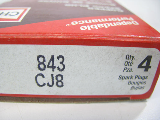 (4) Champion CJ8 843 Ignition Spark Plugs - 14mm Thread 9.5mm Rech 19mm Hex