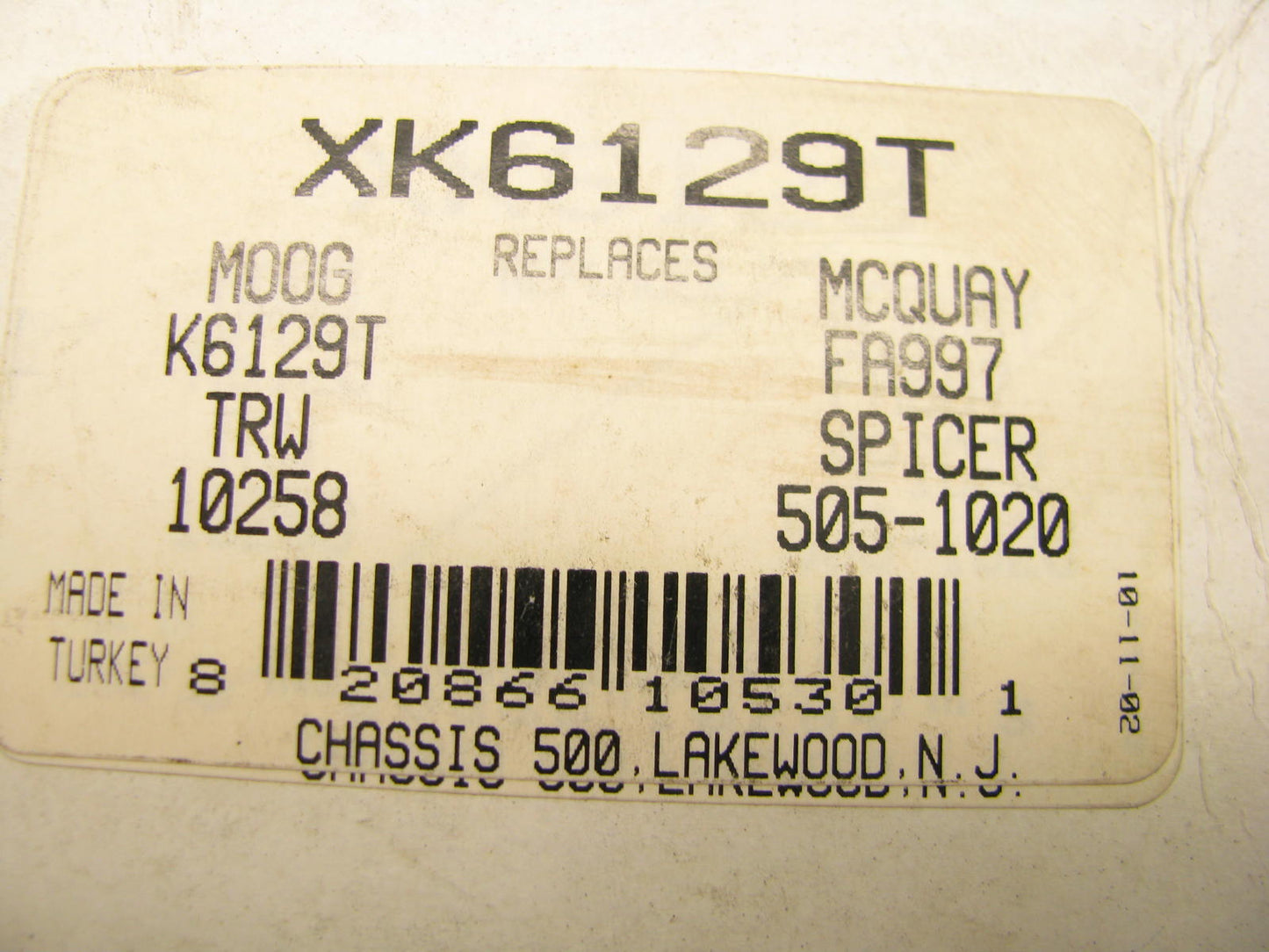 Chassis 500 XK6129T Suspension Ball Joint - Front Lower