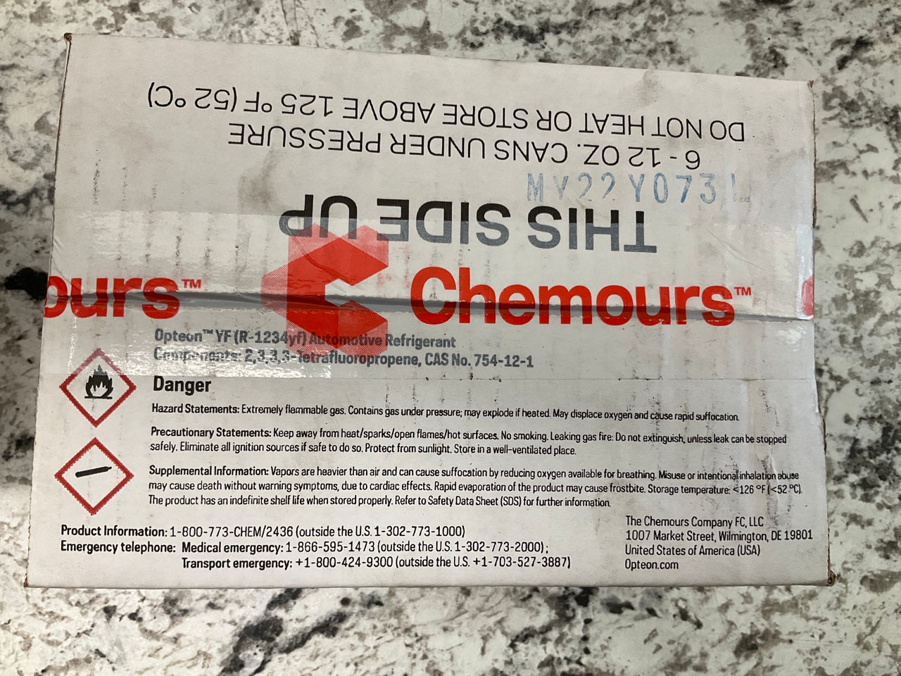 Chemours R-1234yf Automotive A/C Refrigerant Opteon YF Box Of (6) 12Oz Cans