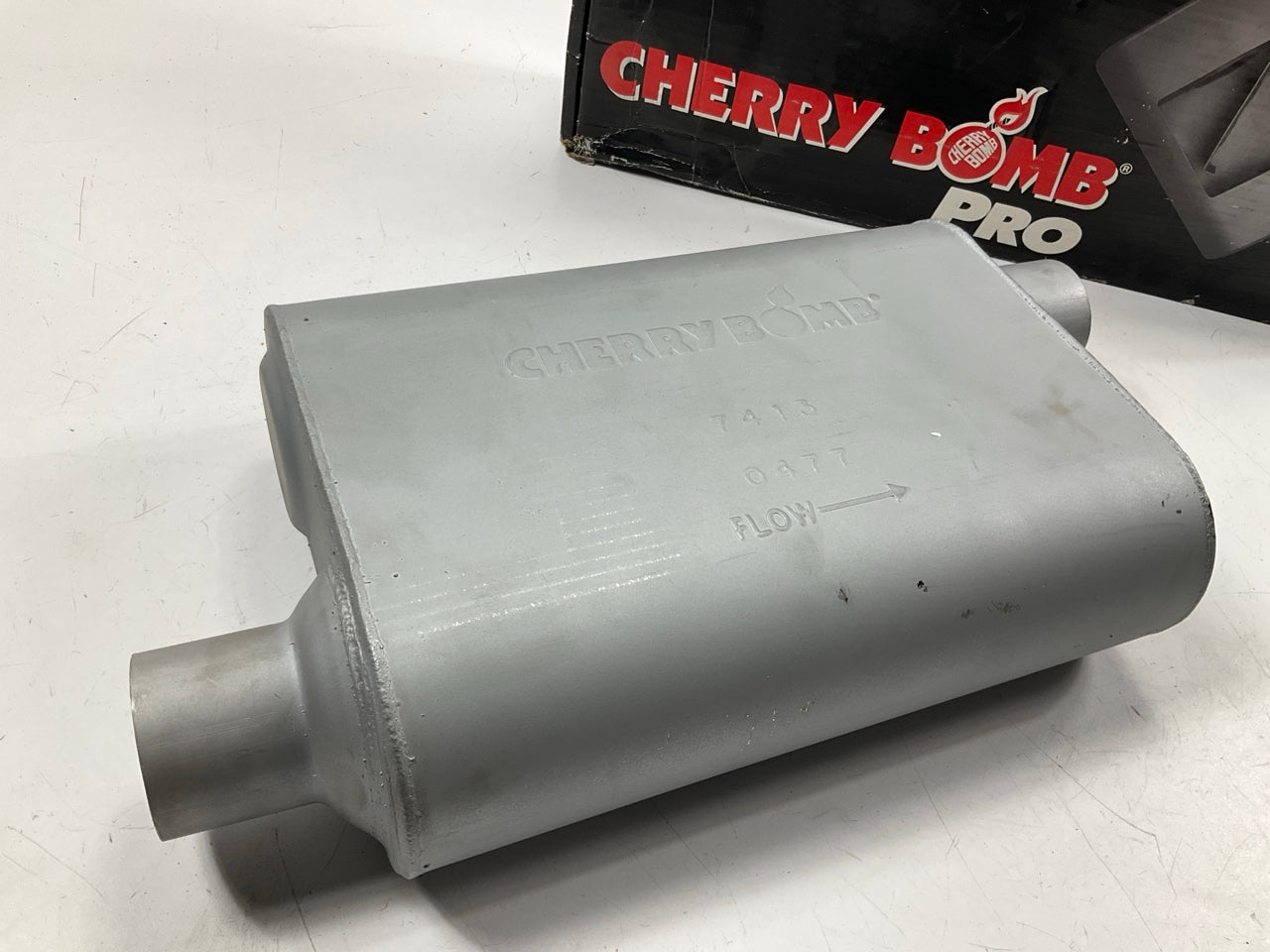 Cherry Bomb 7413 Performance Muffler - 2-1/4'' ID Offset Inlet & Outlet, 19'' Long