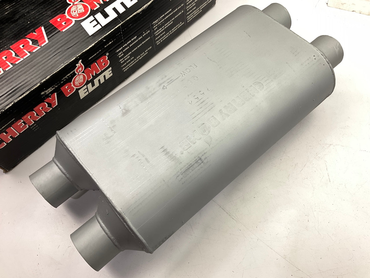 Cherry Bomb 7554 Elite Performance Muffler - Dual 2.5'' Inlet, Dual 2.5'' Outlet